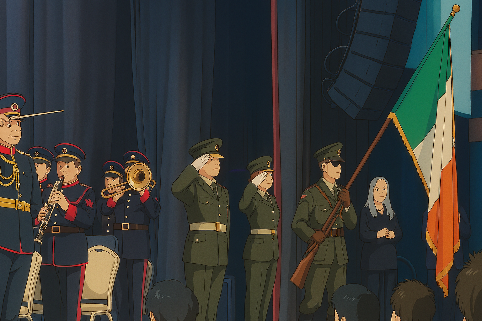 A picture of the Department of Defense’s Colour Party under the Command of Second Lieutenant Eoin Feeney at the Citizenship Ceremony in the Killarney Convention Centre at the Gleneagle Hotel on 23 June 2025.